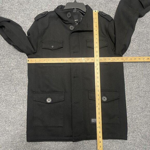 Kr3w Jacket Mens Large Black Military Full Zip Button Up Lined Field Pea Coat - Picture 8 of 10